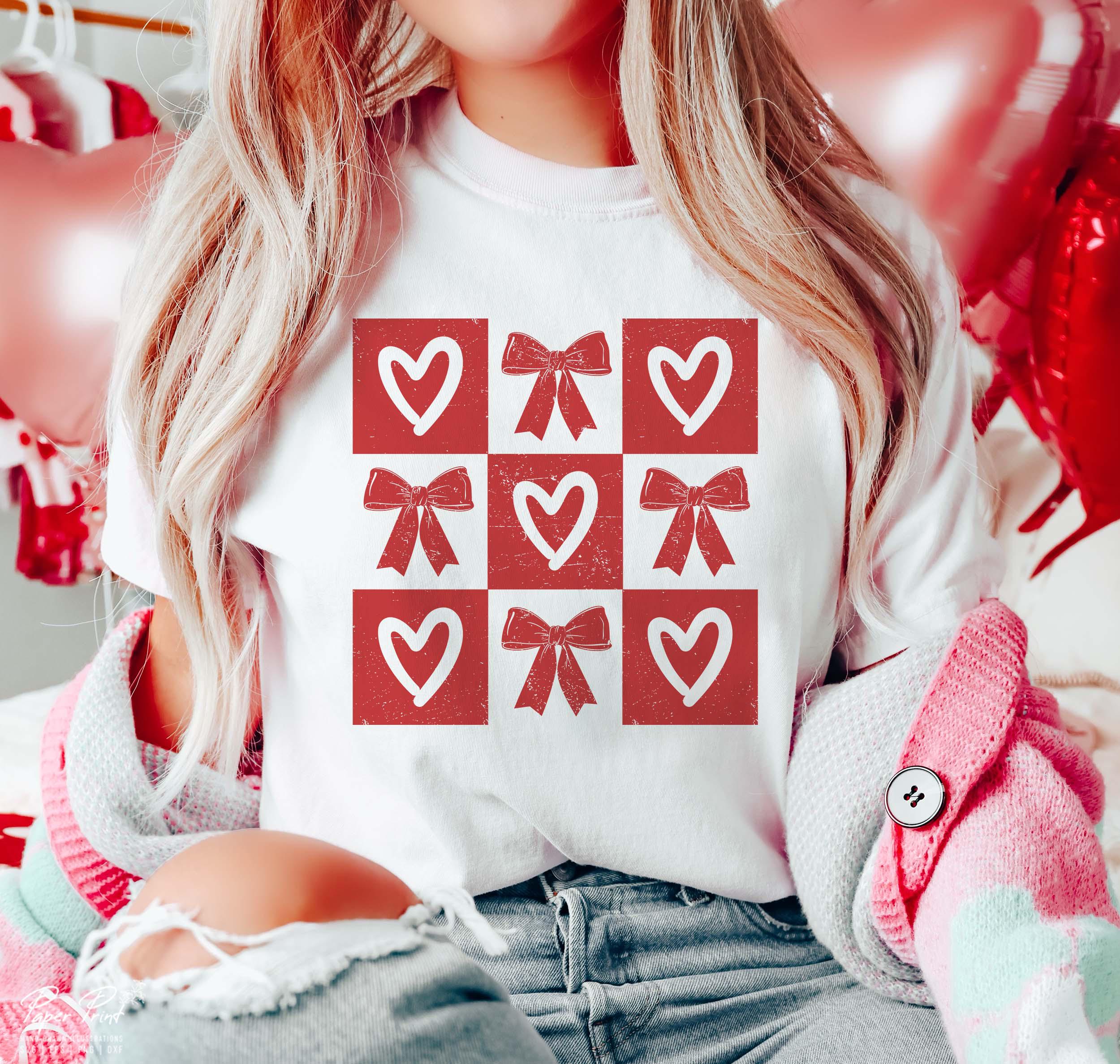 Retro Checkered Valentine's SVG PNG, Coquette Bow Valentines Svg ...