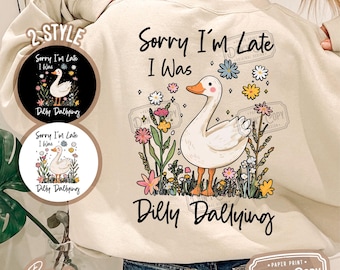 Dilly Dallying Goose PNG: Sarcastic Retro Floral Design (Digital Download)