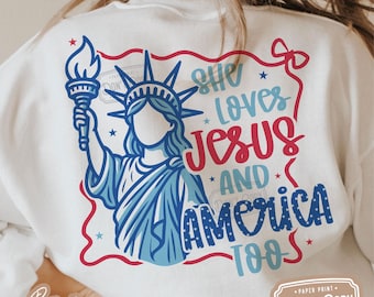 Ella ama a Jesús y a Estados Unidos. Diseño patriótico (PNG SVG)