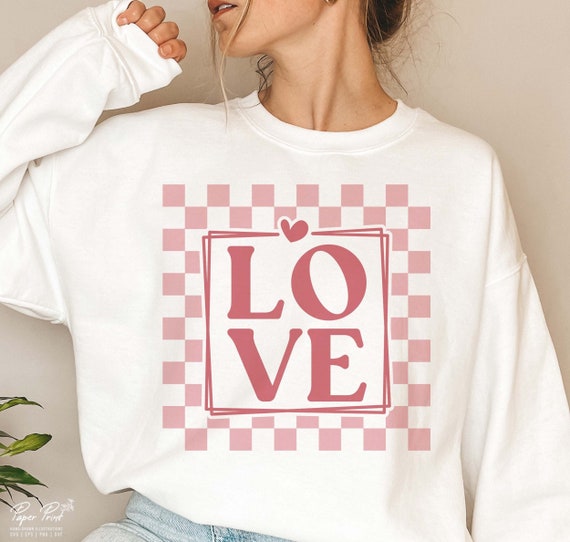 Valentine SVG, Valentine's Day SVG, Valentine Shirt Svg, Love Svg, Gift for her Svg, Retro Love Heart Checkers Svg, Png Sublimation Cut File