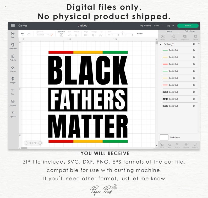 Puede incluir: Un archivo de dise&ntilde;o digital para una m&aacute;quina de corte con el texto "BLACK FATHERS MATTER" en letras negras con una franja roja, amarilla y verde en la parte inferior.