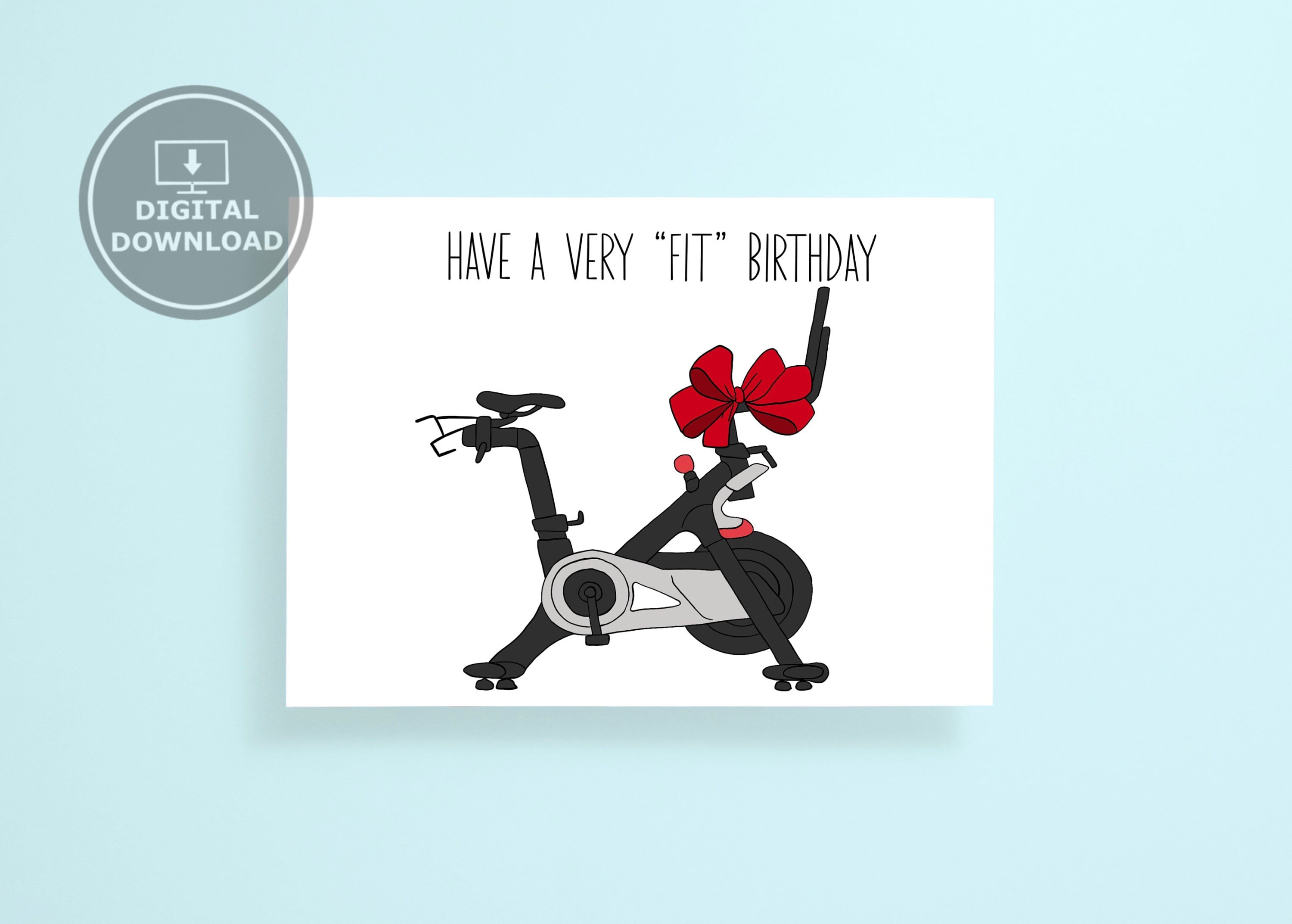 Exercise Birthday Card, Printable Card, Cycling Card, Exercise Bike ...