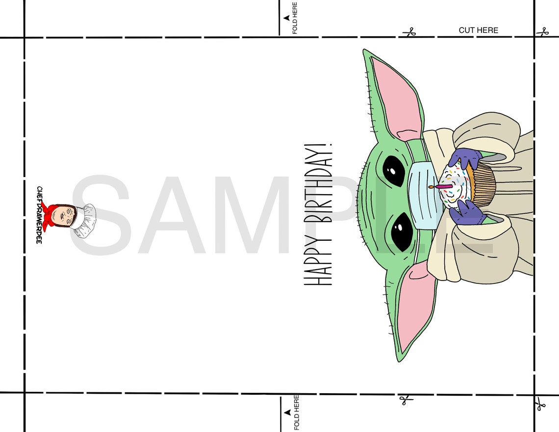 Printable Baby Yoda Birthday Card, Baby Yoda Mandalorian, Baby Yoda