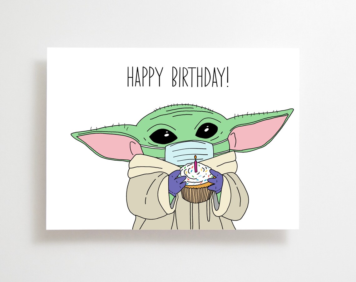 Printable Baby Yoda Birthday Card, Baby Yoda Mandalorian, Baby Yoda