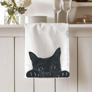 Peeking Cat Tea Towel - Hand-Drawn Cute Cat Kitchen Towel - Adorable Gift for Cat Lovers - Premium Cotton Kitchen Decor - Eco Friendly