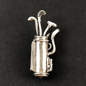 Vintage Taxco Mexico Sterling Silver Golf Bag and Clubs Brooch Pin Pendant / Signed TN-90 / Sport Enthusiast Theme