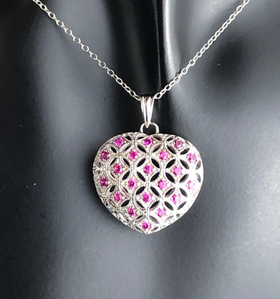 Estate Sterling Silver and Pink Rubies Filigree Pu