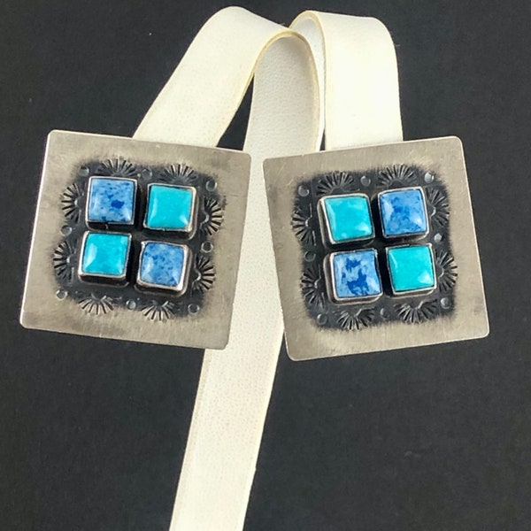 Rocki Gorman Design Kee C. Cook Sodalite Larimar Sterling Silver Push Back Pierced Earrings / Southwestern Navajo Blue Stones 925 Silver