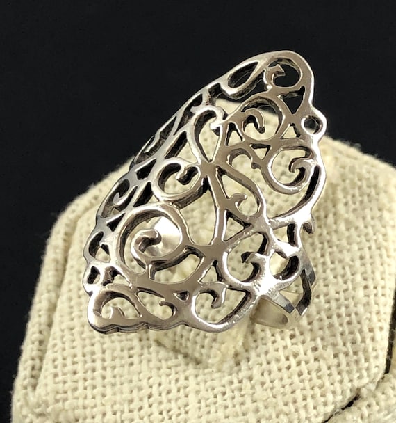 Sterling Silver openwork Scroll Statement Ring Si… - image 4