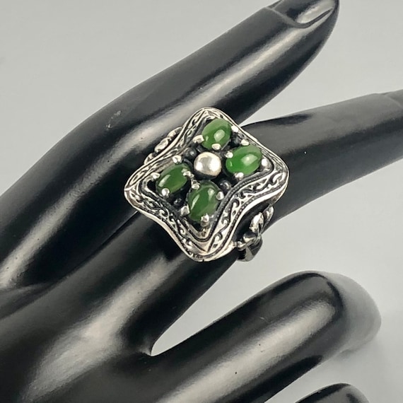 Chrysoprase Cabochon Sterling Silver Scroll Open … - image 1
