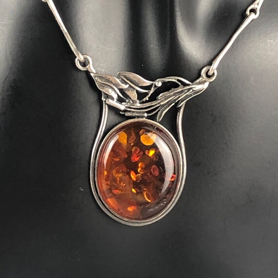 Large Oval Baltic Amber Sterling Silver Cattail P… - image 5