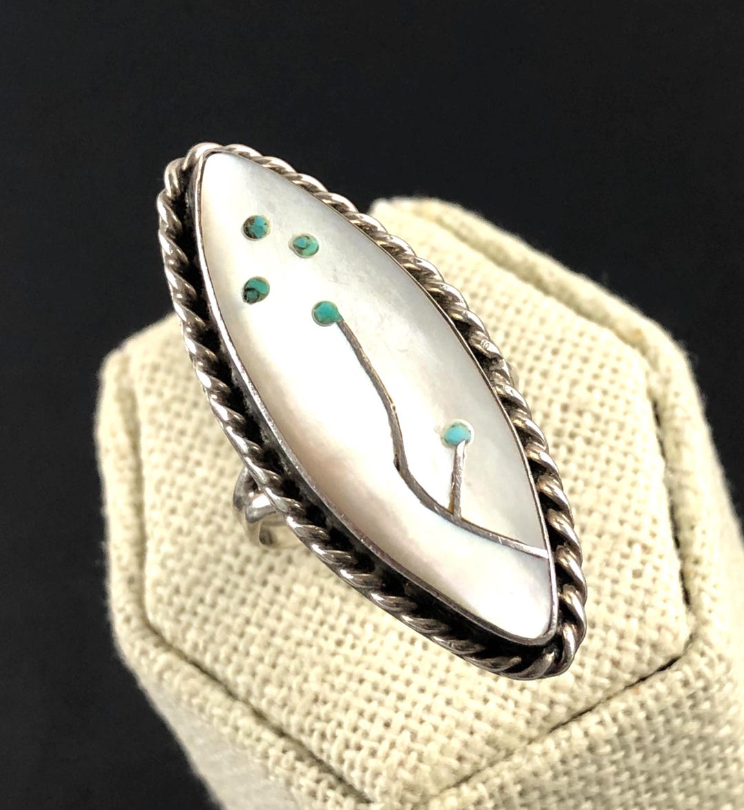 Southwestern Sterling Silver Mother of Pearl MOP and Turquoise Inlay ...