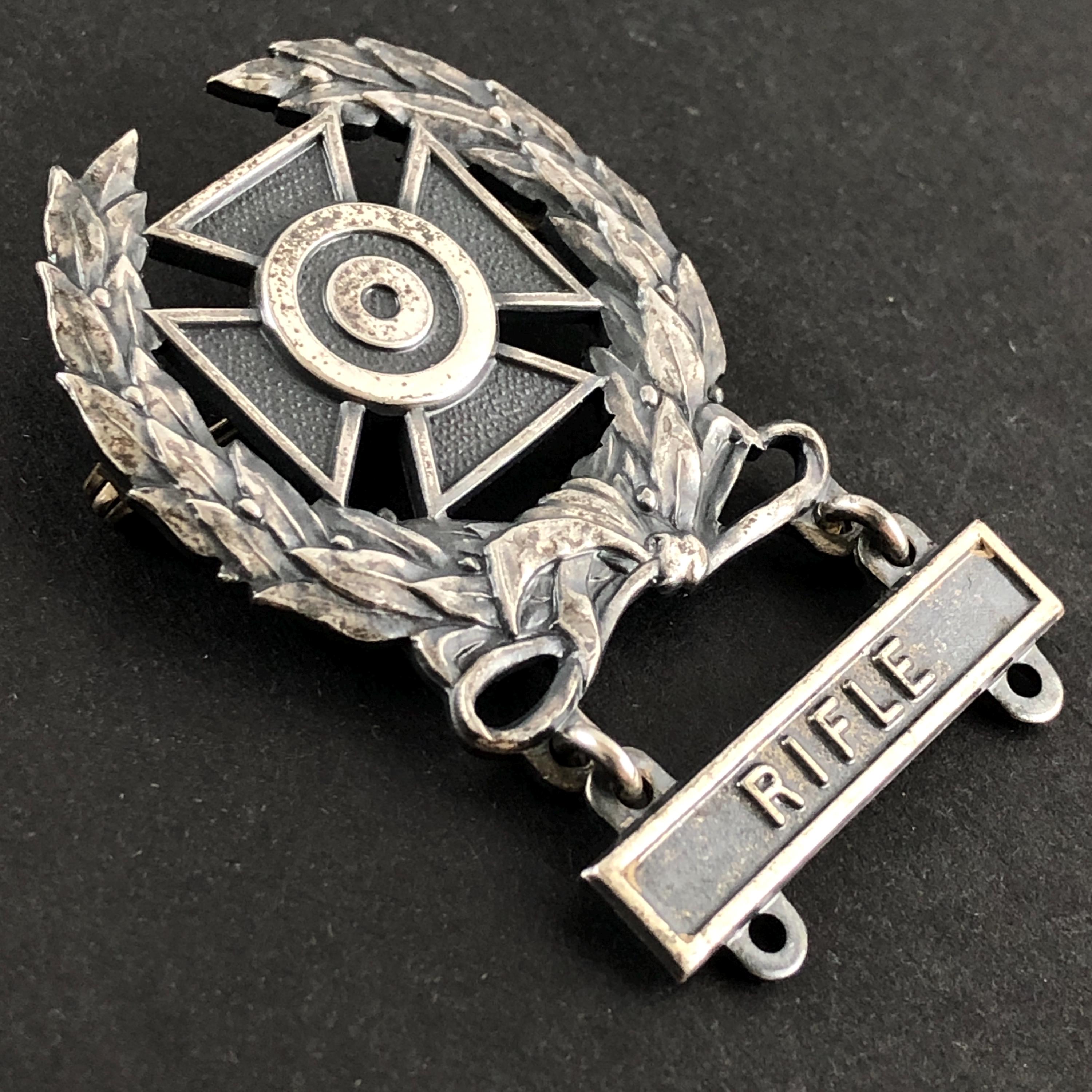 Vintage Sterling Silver Military Cross Medal: Wreath & Rifle Bar