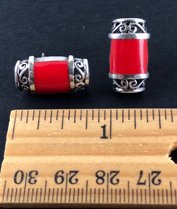 Sterling Silver and Red Composite Scroll Rectangu… - image 11