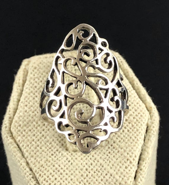 Sterling Silver openwork Scroll Statement Ring Si… - image 1