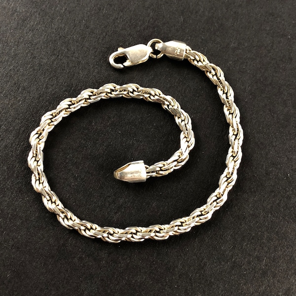 3.5 MM Sterling Silver Twisted Rope Bracelet / Italy 925 Silver / FAS Bracelet / 8” Long Minimalist Unisex Bracelet