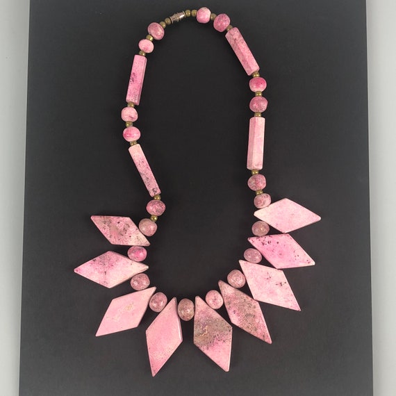 Vintage Pink Rhodonite Gemstone Choker Necklace /… - image 5