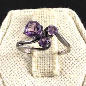 Sterling Silver and Faceted Purple Amethyst Minimalist Stackable Statement Ring Size 6.25