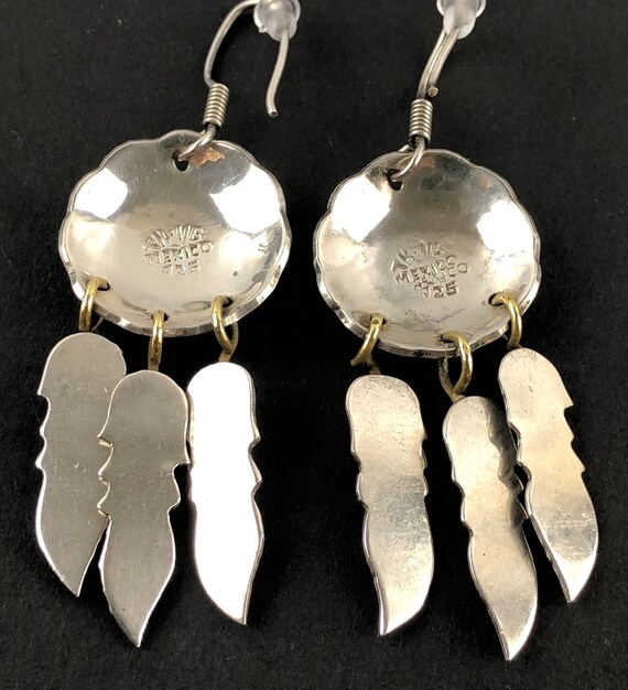 Taxco Sterling Silver Concho Feather Earrings: Southwestern Dangle Jewelry View 4