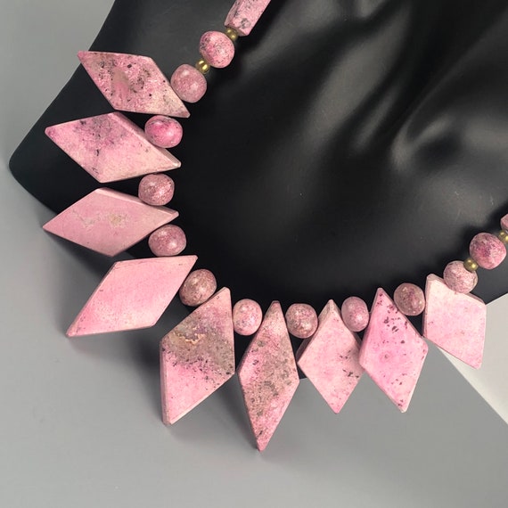 Vintage Pink Rhodonite Gemstone Choker Necklace /… - image 4