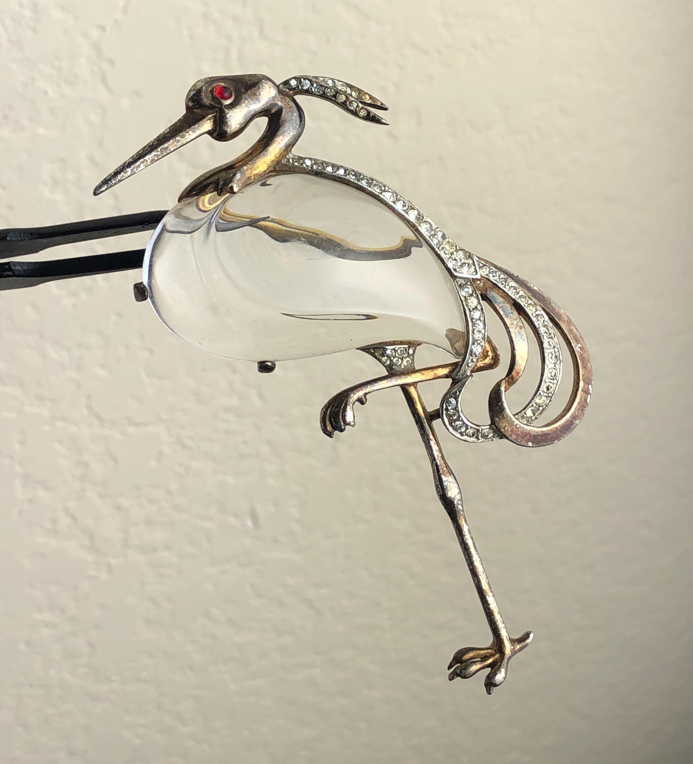 Jelly Belly Crown Trifari Heron Bird Vermeil Sterling Silver