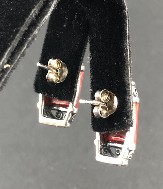 Sterling Silver and Red Composite Scroll Rectangu… - image 8