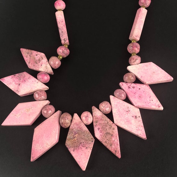 Vintage Pink Rhodonite Gemstone Choker Necklace /… - image 2