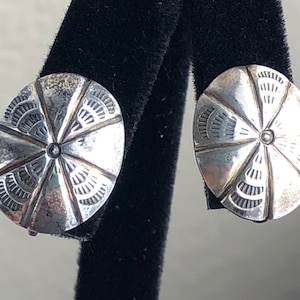 Old Pawn Vintage Sterling Silver Stamped Oval Concho Screw Back Clip-On Earrings / Southwestern Earrings