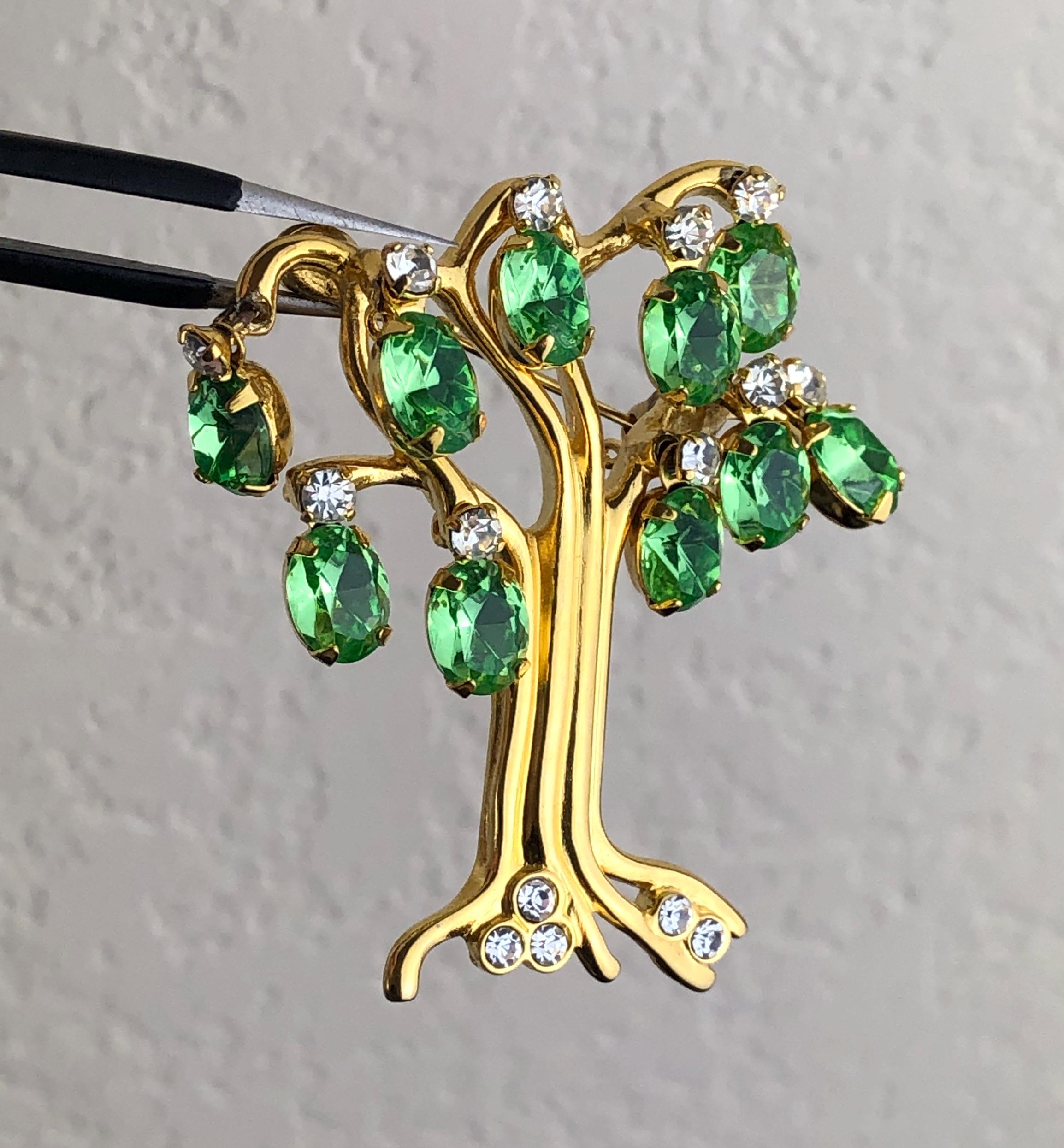 Vintage Kenneth Jay Lane KJL Tree of Life Brooch: Gold Tone, Green