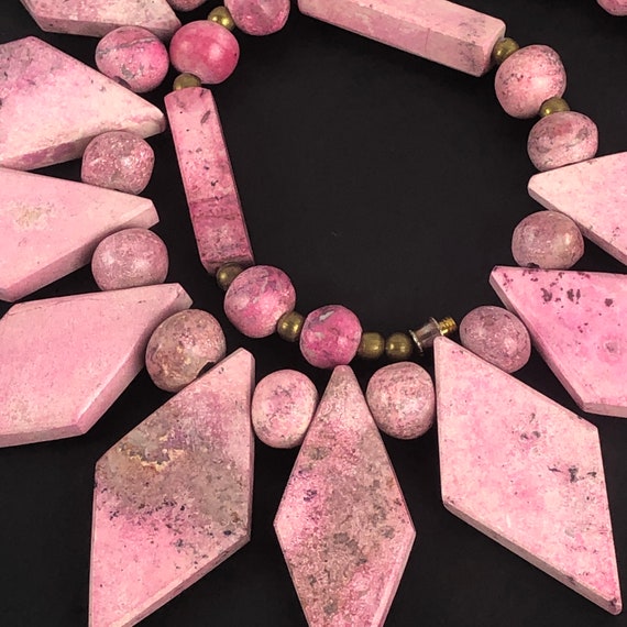Vintage Pink Rhodonite Gemstone Choker Necklace /… - image 8