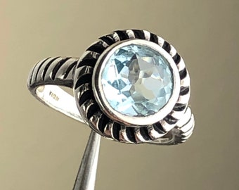 Sterling Silber Blautopas Ring: Gedrehtes Seil Band, Größe 6