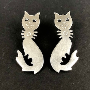 TAXCO Sterling Silber Katze Ohrringe: Artisan Mexikanische Silber Ohrstecker