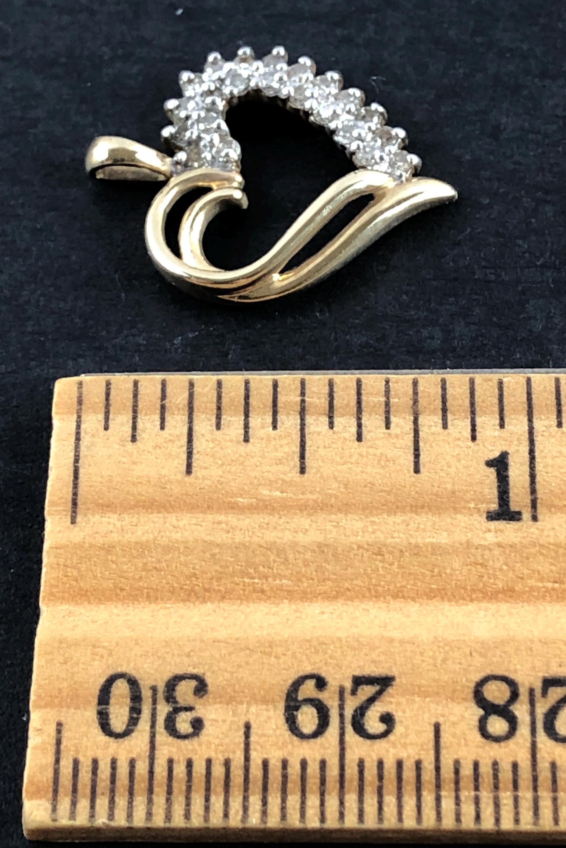 10K Yellow Gold and Diamonds Open Heart Pendant Signed ZRW - Etsy