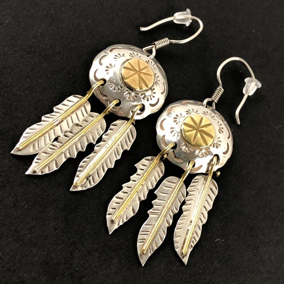Taxco Sterling Silver Concho Feather Earrings: Southwestern Dangle Jewelry