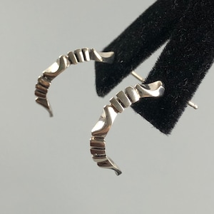 Southwestern Carved Sterling Silver Curved, Half-Hoop Pierced Push Back Semicircle Earrings