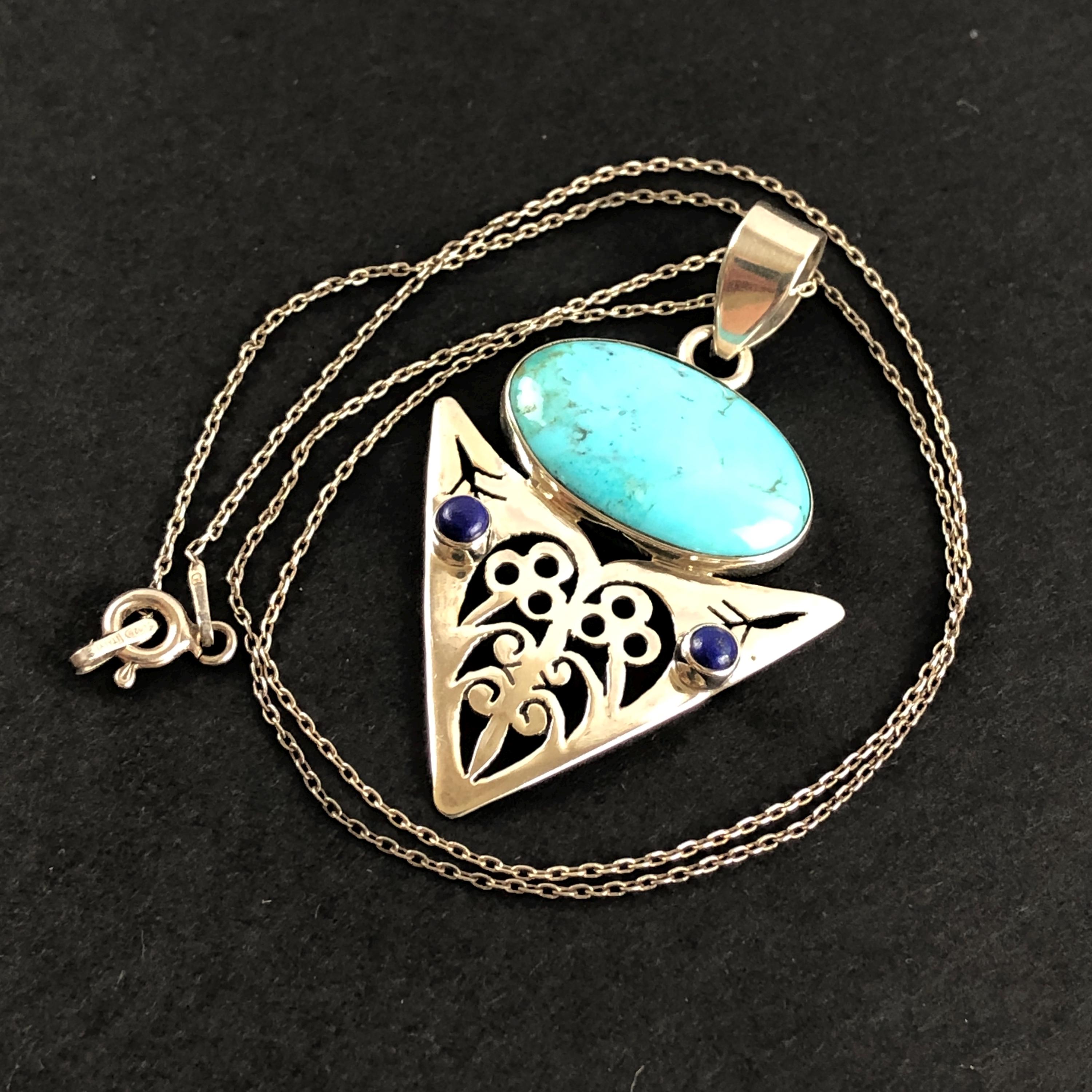 ★ SILVER 925 シルバー　SV　MEXICO ネックレス　ブルー石 Sterling Silver Lapis Lazuli and Turquoise Pendant Necklace, 17