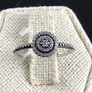Pandora Sterling Silver Radiant Elegance CZ Pave Halo Ring / Small Size 5.25-5.5