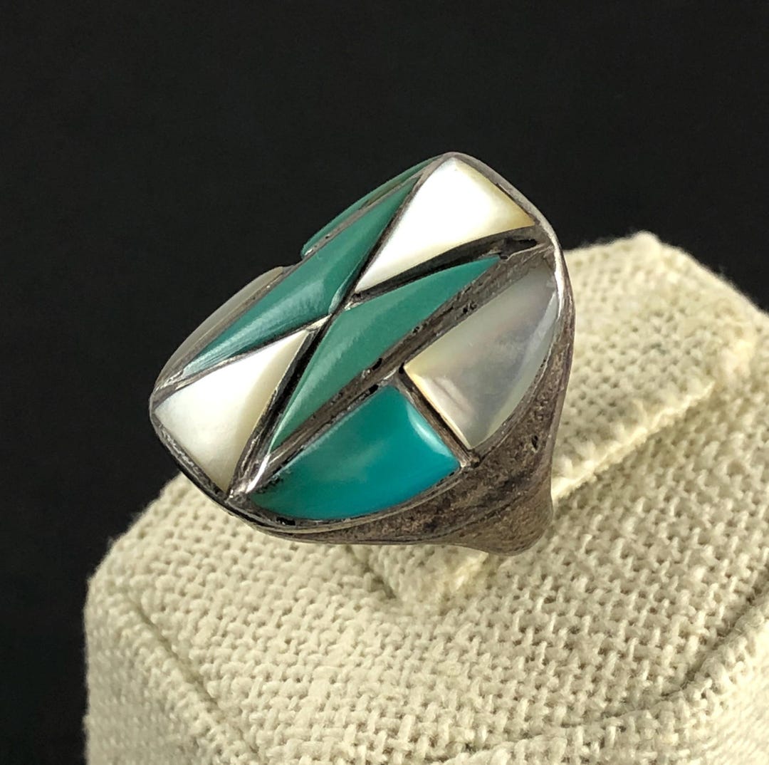 Vintage Southwestern Sterling Silver Turquoise & Mother of Pearl Ring ...