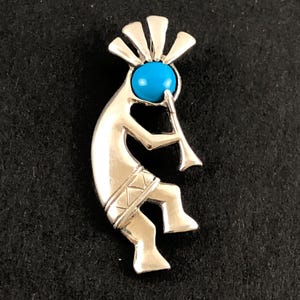 Estate Southwestern Sterling Silver 925 and Turquoise Bead Kokopelli Dancer Flute Player Pendant / Signed JC Jim Calladitto