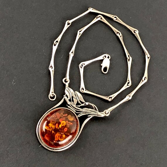 Large Oval Baltic Amber Sterling Silver Cattail P… - image 3