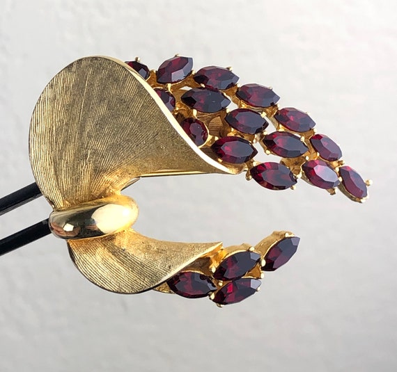 Vintage BSK Statement Brooch / Faceted Burgundy R… - image 1