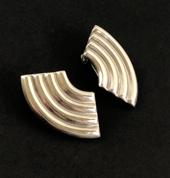 Sterling Silver 925 Ribbed Statement Modernist Mi… - image 2
