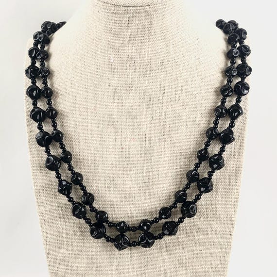 【2plan】24FW★ [LAN ARCHIVE] Black Glass Stone Necklace Luscious Laguna BLACK Austrian Flashed Crystal 4 Strand