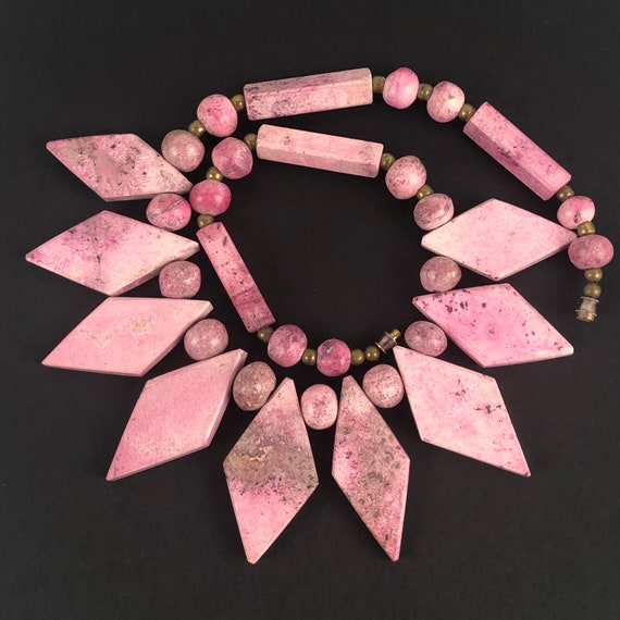 Vintage Pink Rhodonite Gemstone Choker Necklace /… - image 7