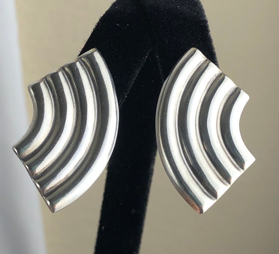 Sterling Silver 925 Ribbed Statement Modernist Mi… - image 1