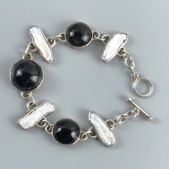 Black Petrified Wood and Mother of Pearl Sterling… - image 4