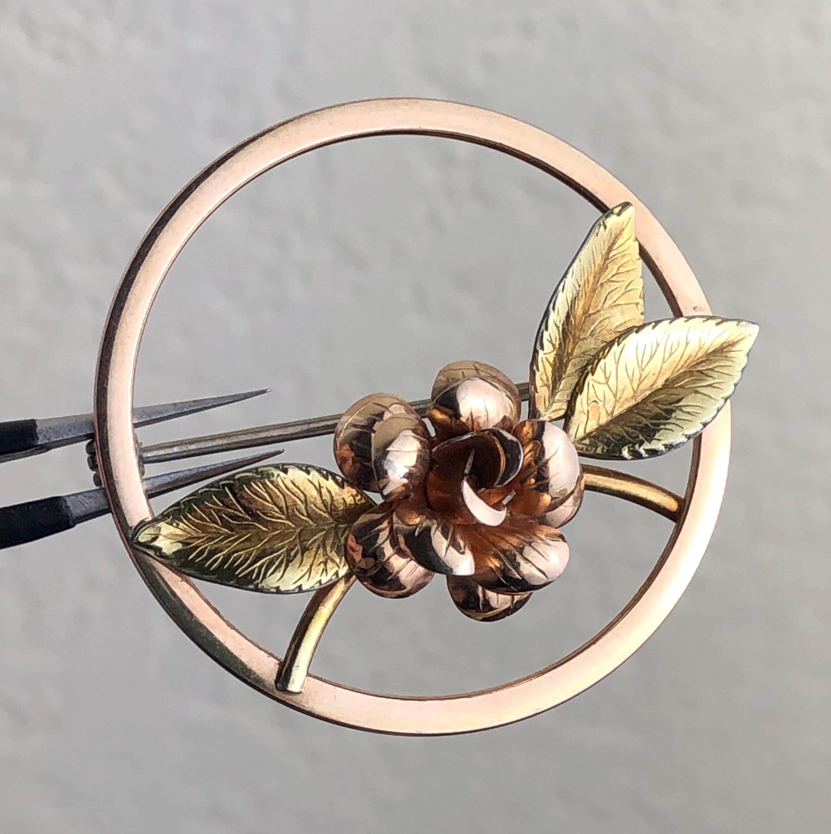 Broche Vintage Krementz Rose Années 80 Neuf En Boîte - Plaqué Or 14 Carats