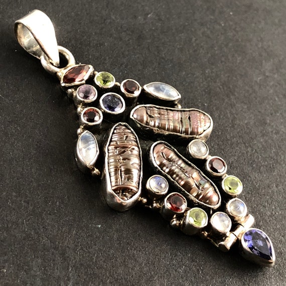 Multi Gemstone Sterling Silver Pendant: Baroque P… - image 4