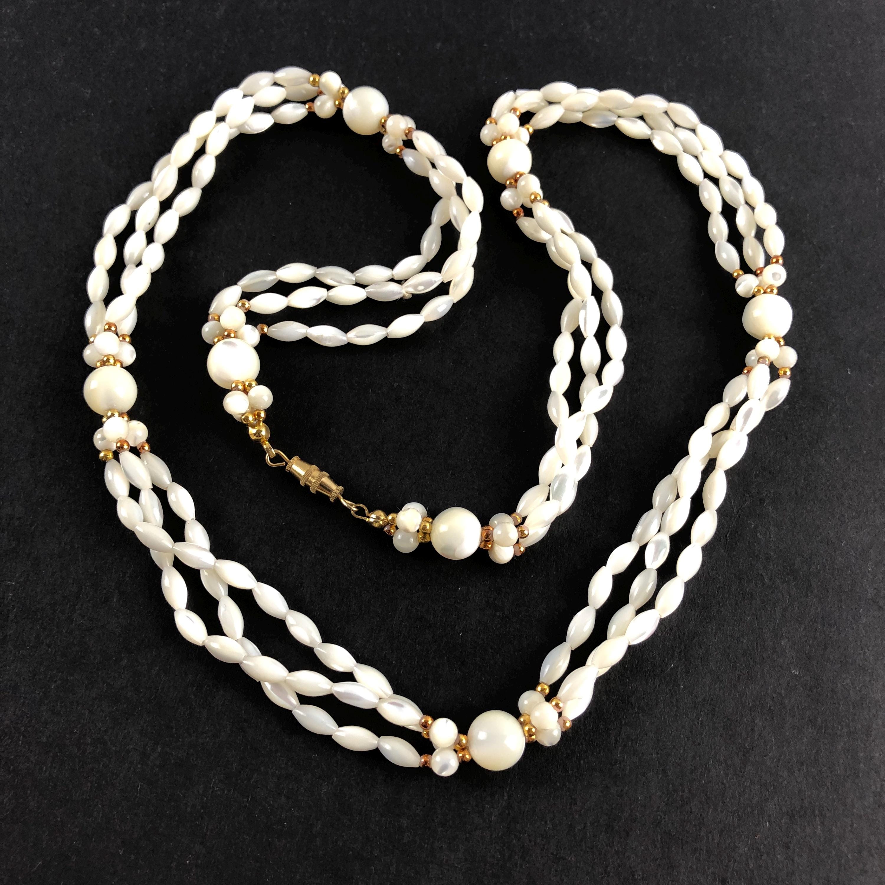 Collier Ancien En Nacre Naturelle - Perles Iridescentes - Style Vintage - Occasion Bon état