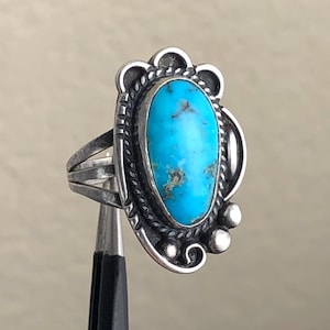 Vintage Johnson Platero Navajo Indigenous Sterling Silver and Turquoise Statement Ring / Size 7.25